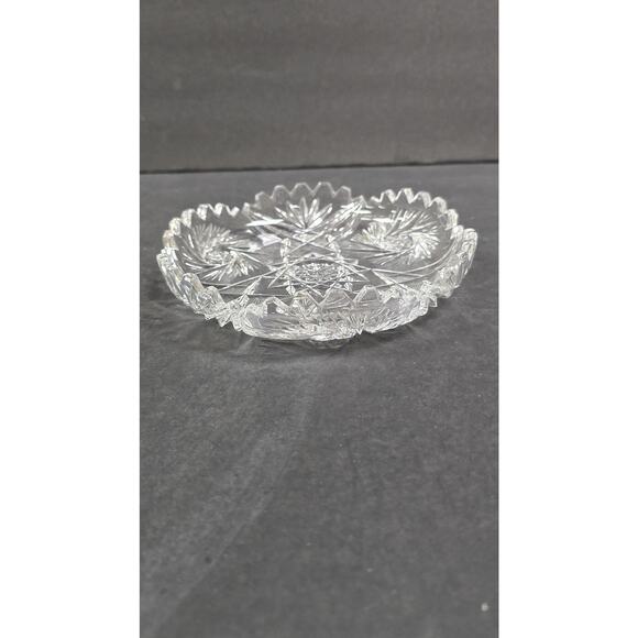 Cut Glass Crystal 6" Round Candy Dish Clear Starburst Pinwheel Sawtooth Edge - Picture 3 of 4